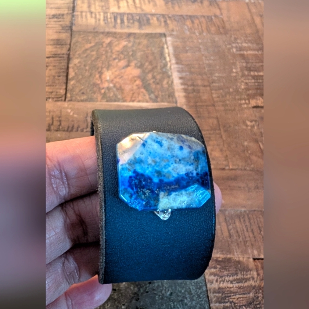Lapis lazuli Blue Leather Cuff‎ Bracelet